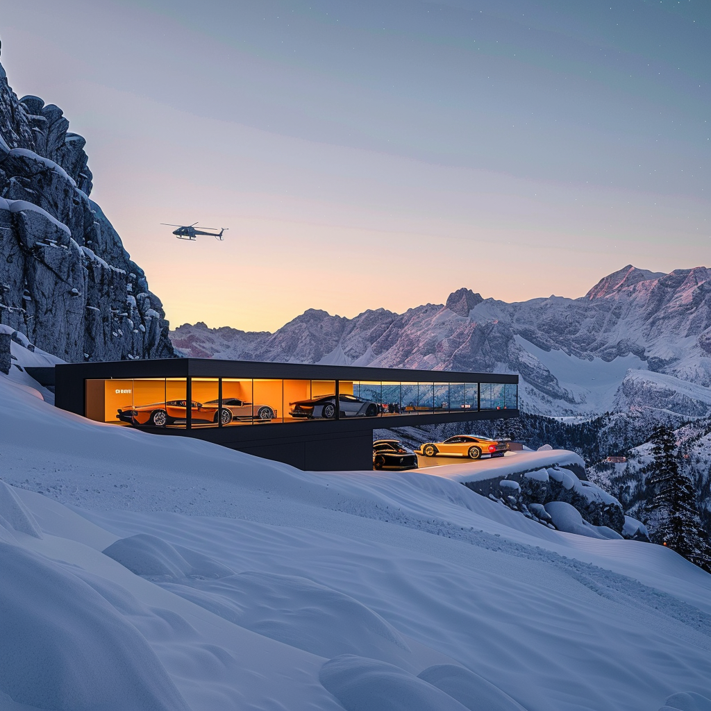 A_glass_fronted_modern_hypercar_garage Luxury car showroom design