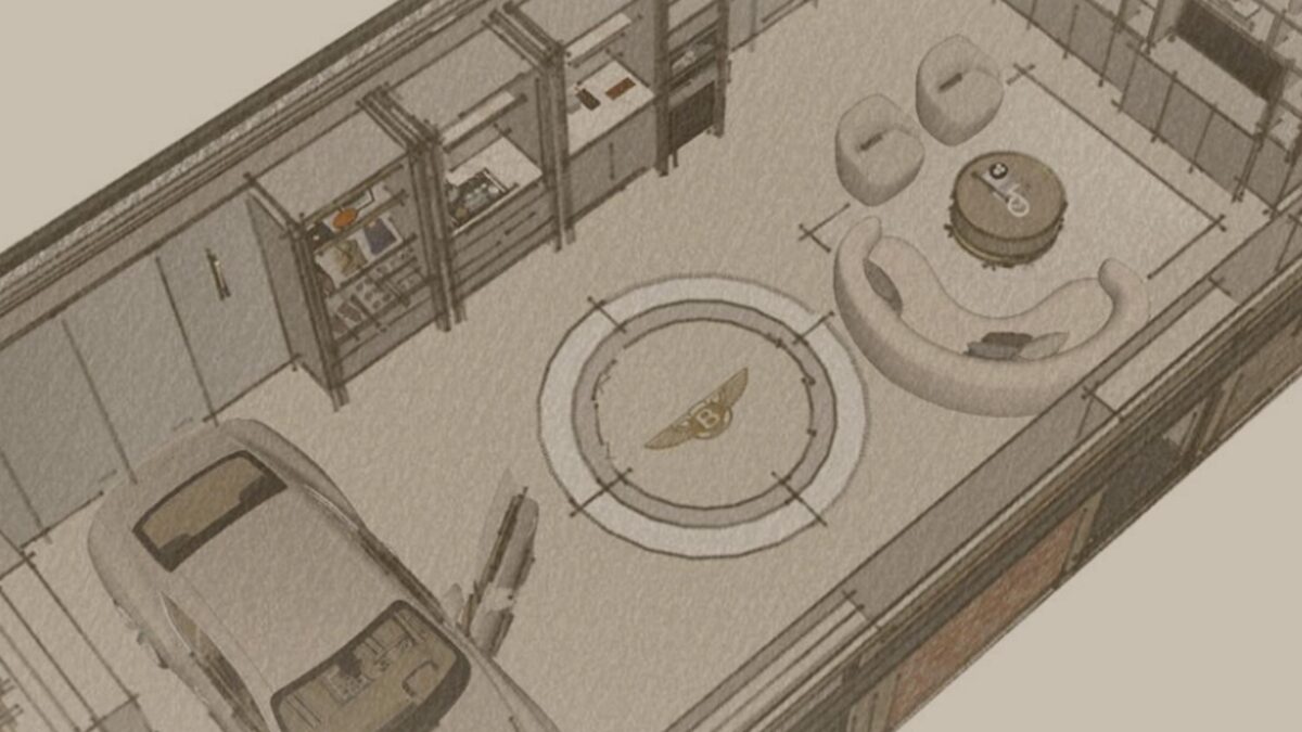 Bentley in a garage designed by The Luxury Garage co.Bespoke garage interior design