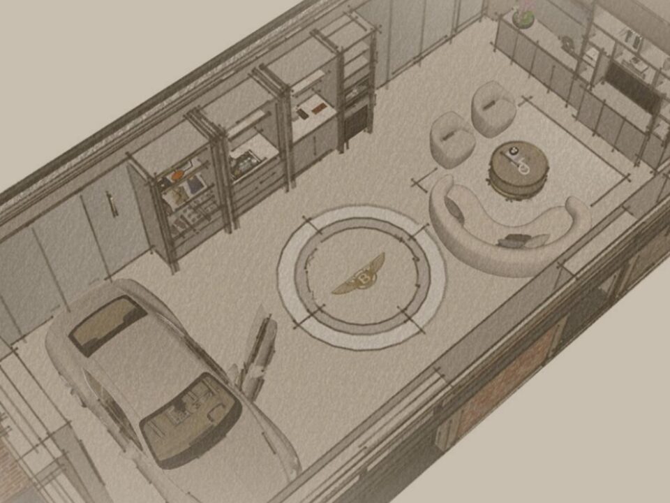 Bentley in a garage designed by The Luxury Garage co.Bespoke garage interior design