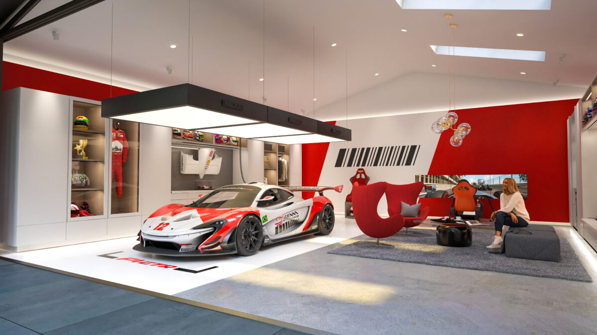 Mclaren p1 in a garage designed by The Luxury Garage co. Bespoke garage interiors