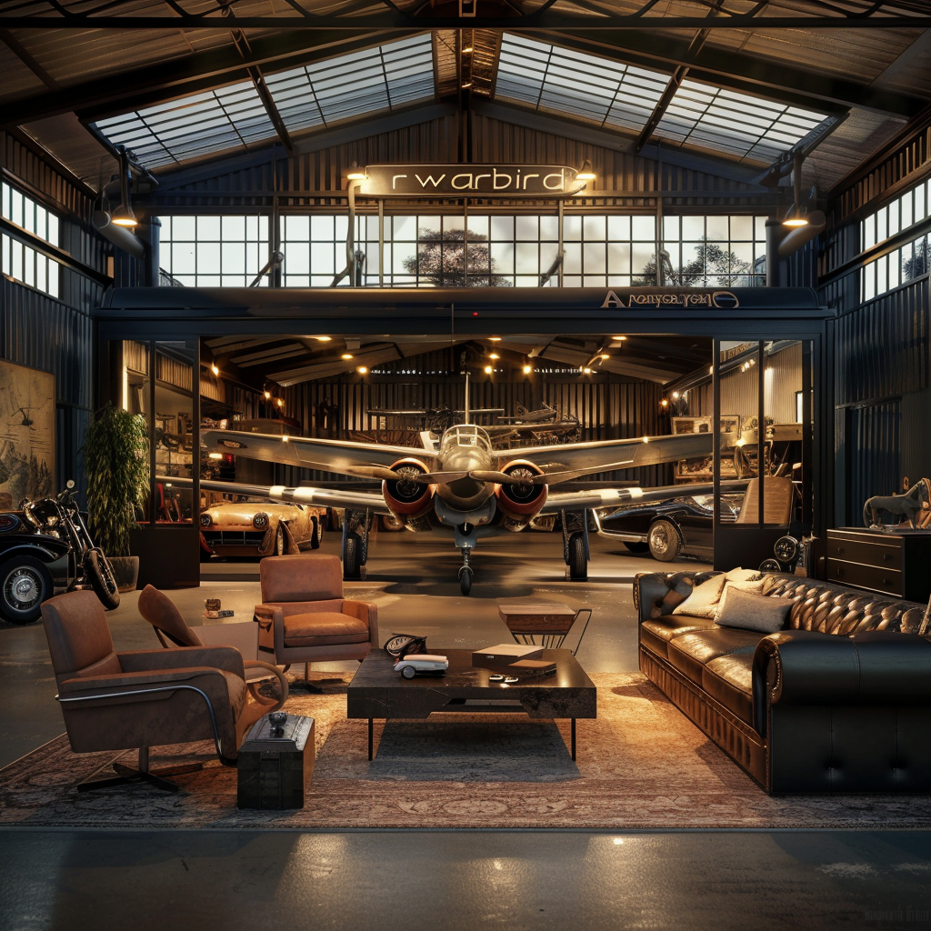 small_aircraft_hanger_housing_a_warbird_aeroplane and cars Luxury car storage solutions