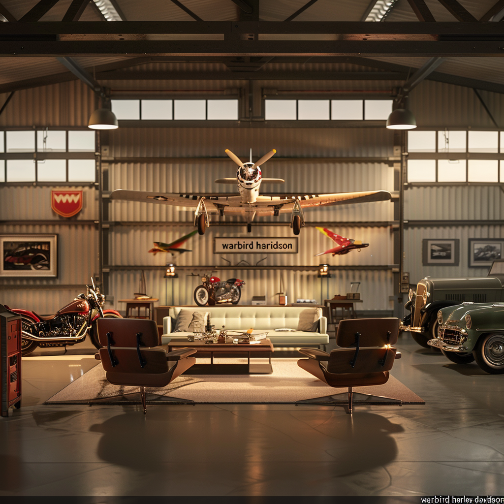 small_aircraft_hanger_housing_a_warbird_aeroplane and cars Luxury car storage solutions